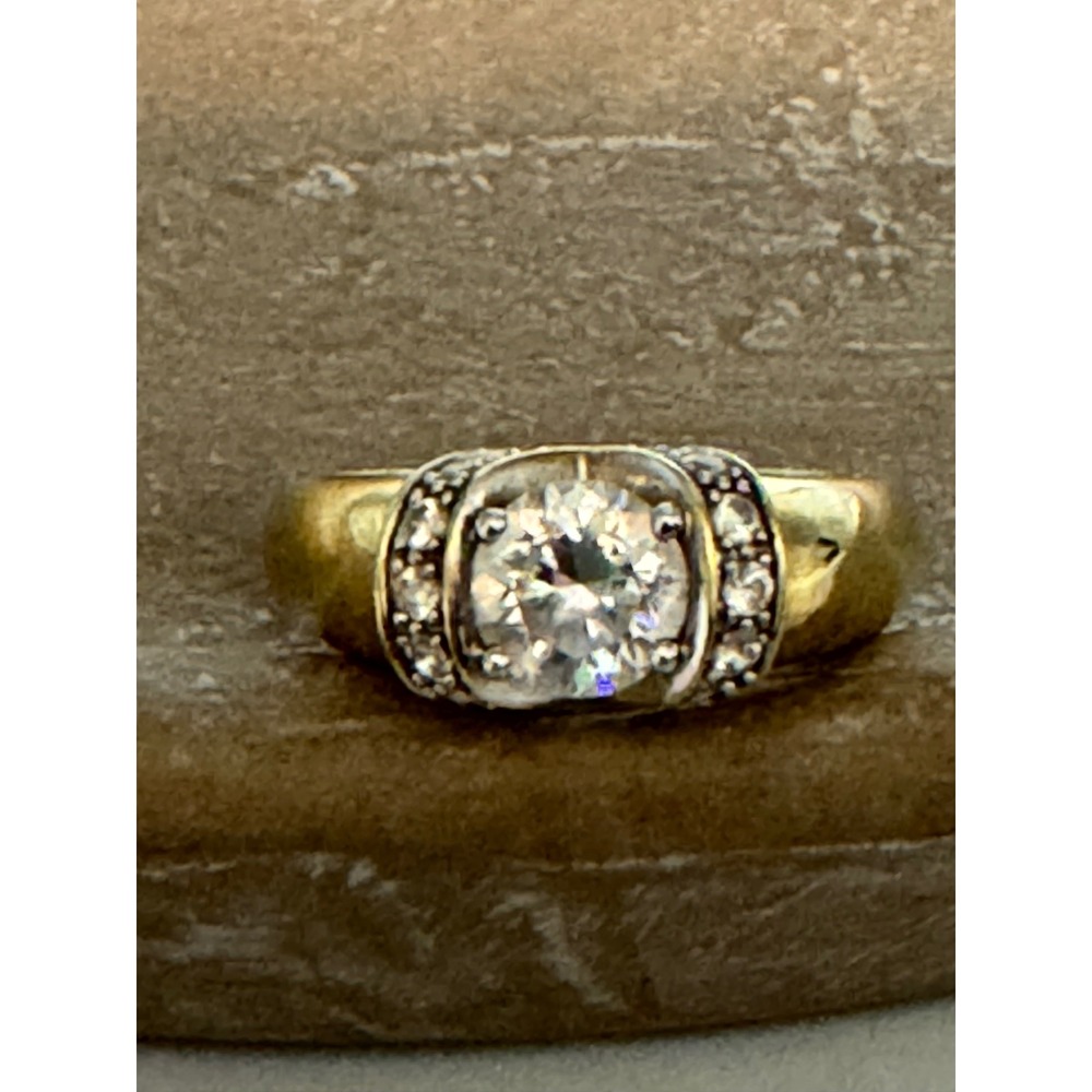 14K Yellow Gold CZ Diamonique Love Inscribed Ring Size 10